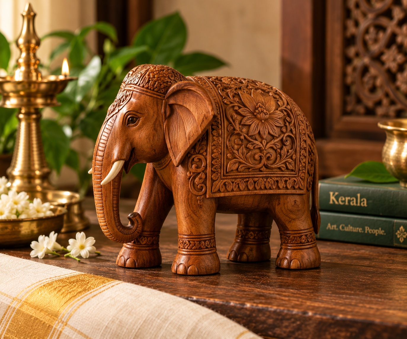 Wooden Elephant Figurine (Hand-Painted)
